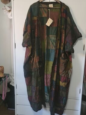 Gardenbelle Shop Patchwork Open Kimono in Deep Teal & Burgundy